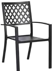 PHI VILLA, 5 Pcs Patio Dining Set, 34.2" Square Wrought Iron Table | 34.2" Metal Square Table &Stackable Wrought Iron Chairs, All Weather Outdoor Dining Set for Patio,Deck,Backyard,Porch