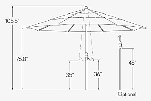 Treasure Garden 11-Foot (Model 812) Deluxe Auto-Tilt Market Umbrella with Bronze Frame and Sunbrella Fabric: Navy with Double Wind Vent (Includes 3 Year Extended Frame Warrantee)