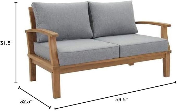 Modway EEI-1144-NAT-GRY-SET Marina Premium Grade A Teak Wood Outdoor Patio Loveseat, Natural Gray