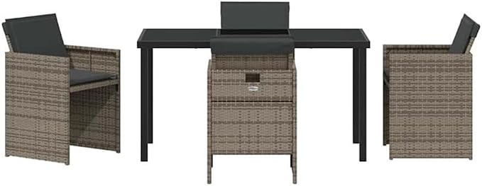 Afuera Living 5 Piece Patio Dining Set, Poly Rattan and Tempered Glass Table, Gray Cushioned Chairs, Weather-Resistant Outdoor Seating, Modern Design for Garden or Outdoor Dining