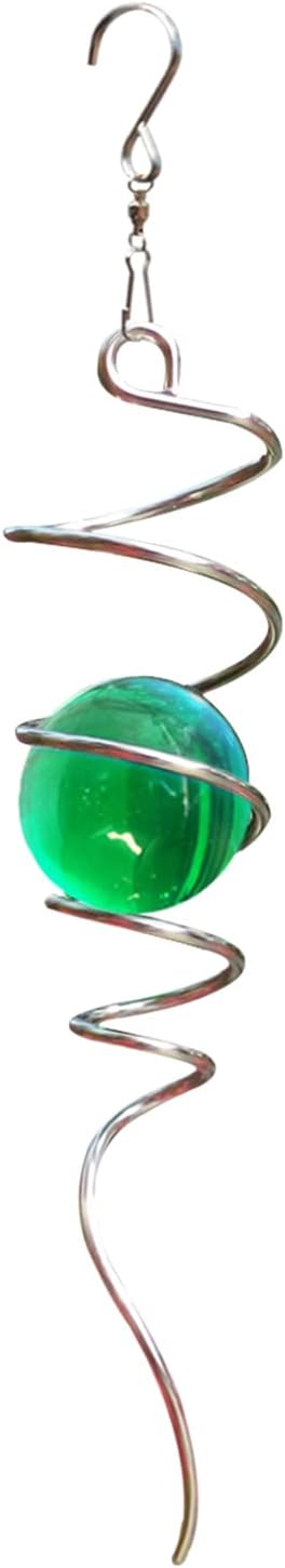 Wind Spinner Tail, Wind Spinners Stabilizer with Green Glass Orb, Gazing Ball Spiral, Sun Catcher Rainbow Maker Hanging Decoration Decor for Yard Garden, Saint Patrick's Day Gift Ideas
