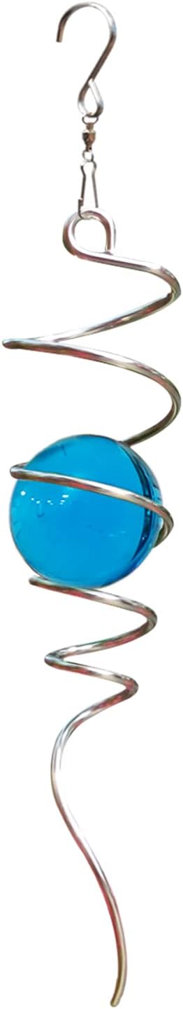 Gazing Ball Spiral Tail with 11inch Tail and 2inch Blue Glass Orb, Wind Spinner Stabilizer with Swivel Hook. Sun Catcher Rainbow Maker Hanging Decor for Garden Home Indoor Outdoor 13" H