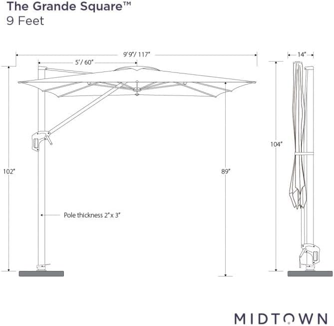 Midtown Umbrellas 9 x 9 FT Outdoor Cantilever Patio Umbrella w/Terylast Navy Blue Fabric - Rotate 360° Offset Patio Umbrella, Deck Patio Umbrella, Backyard Umbrella & Garden Umbrella - Black Frame