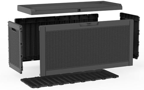 60 Gallon Deck Box, Waterproof Resin Outdoor Storage Box with Lockable Lid, Patio Storage Box Featuring Fade Resistant for Patio Furniture Cushions, Pool Accessories, Garden Tools, Black