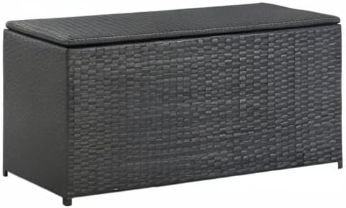Patio Storage Box Deck Storage Box Outdoor Storage Box Indoor Wicker Storage Bin for Patio Furniture Cushions, Pillows, Garden Tools, Poly Rattan Black, 39.3"x19.6"x19.6"