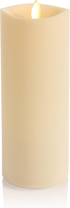 Luminara Realistic Artificial Moving Flame Outdoor Pillar Candle - Moving Flame LED Battery Operated Lights for Outside Christmas, Thanksgiving - Remote Ready - Remote Sold Separately - 3.25" x 8.5"