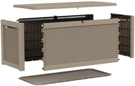 260 Gallon Deck Box, Waterproof Resin Outdoor Storage Box with Lockable Lid, Patio Storage Box with Fade Resistant for Patio Furniture Cushions, Pool Accessories, Garden Tools, Light Coffee