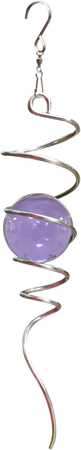 Gazing Ball Spiral Tail with Purple Glass Orb, Wind Spinners Stabilizer, Stainless Steel Wind Spinner Tail, Outdoor Décor, Hanging Garden Sculptures Decoration Ornament 13inch Height