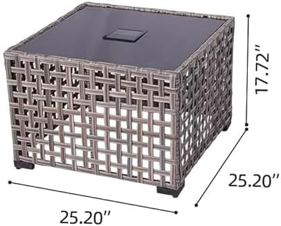 HOOOWOOO Patio Solar LED Lighting Table,Outdoor Wicker Coffee Table,All Weather Resistant Rattan Deck Lantern Side Table Matching Furniture(Beige Tan)