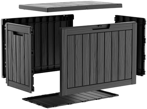 45 Gallon Deck Box, Waterproof Resin Outdoor Storage Box with Lockable Lid, Patio Storage Box Featuring Fade Resistant for Patio Furniture Cushions, Pool Accessories, Garden Tools, Black