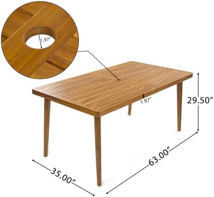 Christopher Knight Home Meja Acacia Wood Outdoor Dining Set for 6, Wooden 7 Piece Patio Dining Table Set, Wooden Outdoor Dining Armchair and Table Set with Cushion, Patio Furniture Set, Teak+Beige