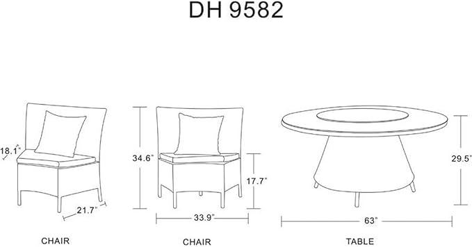 Manhattan Comfort Nightingdale 7 Piece Outdoor Dining Set with Round Glass Lazy Susan | Includes 6 Rattan Chairs, Water-Repellent Cushions and Toss Pillows, Patio Furniture, Black/Green