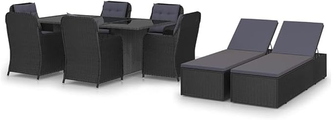 BOWERY HILL 9-Piece Patio Dining Set, Black PE Rattan, Weather-Resistant, Stackable Chairs, Cushioned Seating, Modern Design for Outdoor Garden, Balcony, or Terrace Dining