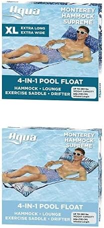 Aqua 4-in-1 Monterey Hammock XL (Longer/Wider) Resort Quality Soft Fabric Inflatable Pool Chair, Multi-Purpose Adult Pool Float (Saddle, Lounge Chair, Hammock, Drifter), Water Hammock, Orchid Blue