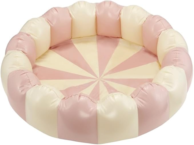 Petites Pommes Striped Kiddy Pool for Toddlers & Kids - Handprinted Classic Foldable Baby Pool Inflatable - Durable, BPA-Free PVC Kiddie Pools with Repair Patch & Storage Bag, Light Pink, 37 x 9 Inch