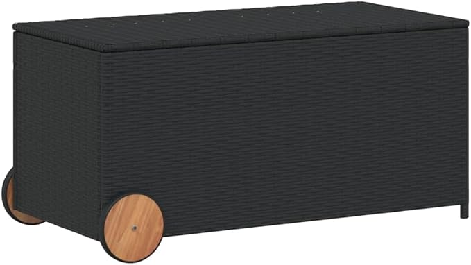 Gecheer Patio Rattan Deck Box Garden Storage Box with Wheels Black 50.2 Gal Poly Rattan