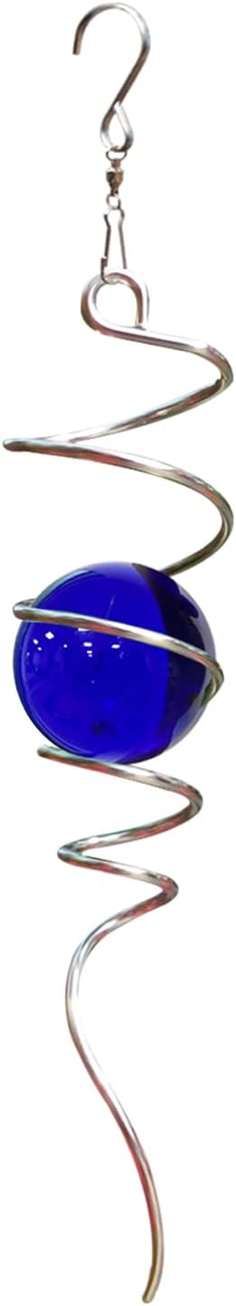 Gazing Ball Spiral Tail with Dark Blue Glass Orb, Wind Spinner Stabilizer for Wind Spinners, Hanging Decoration Decor for Garden Yard Patio Outdoor Indoor, Creative Gift, 13in Height