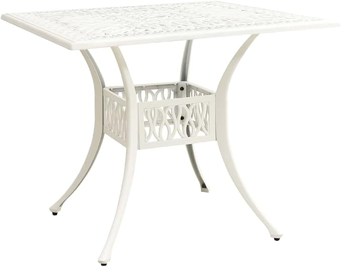 5 Piece Bistro Set Cast Aluminum White | Outdoor Dining Set, Patio Chairs and Table, Weather-Proof, Umbrella Hole