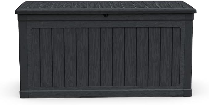 Large Outdoor Storage Deck Box for Patio Furniture, Cushions, Garden Tools and Sports Equipment – Weather-Resistant Resin with Secure Lid (Black + Plastic)
