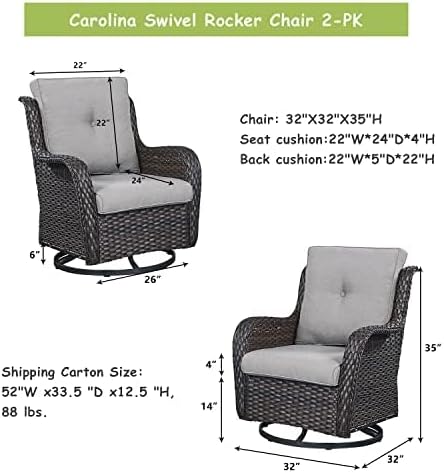 Rilyson Wicker Rocking Chair Swivel Chairs - 4 Piece Rocker Patio Chairs Set Rattan Rocking Chair for Outdoor Porch Deck Garden Backyard(Brown/Grey)
