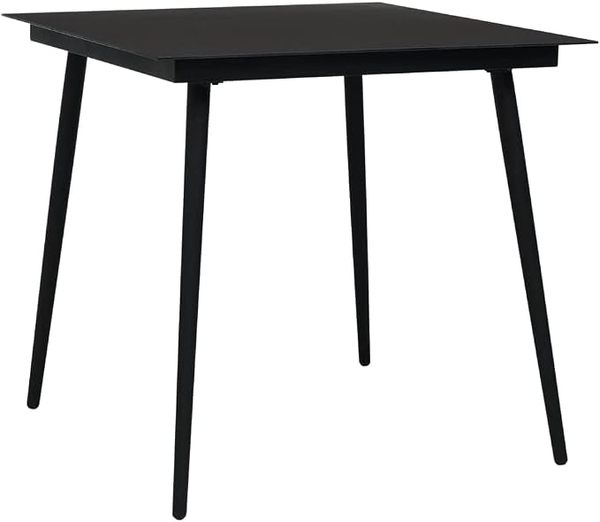BOWERY HILL Contemporary 3-Piece Dining Set, Powder-Coated Steel Frame, Black Finish, Glass-Topped Table with 2 Chairs, Compact Outdoor Patio or Garden Furniture for Small Spaces