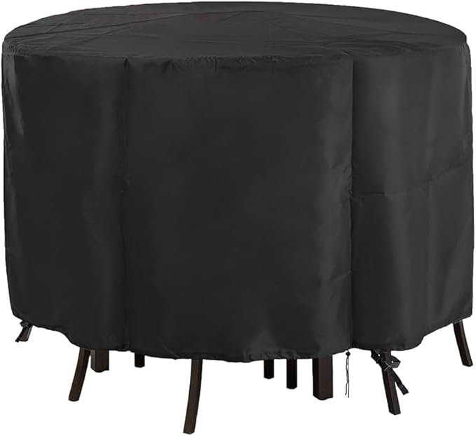 Round Patio Bar Height Table and Chair Cover 90 Inch, Outdoor Round Tall High Patio Table Cover for Patio Rounds Furniture, Patio Set Covers Waterproof Outdoor - 90 X 43 Inch, Black