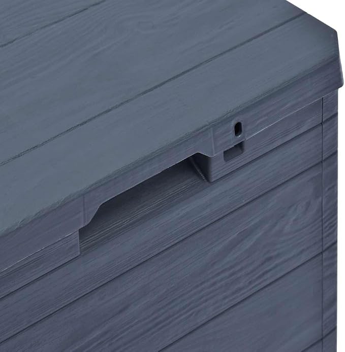 Anthracite Plastic Wood Effect Outdoor Storage Box 90L Rectangular Garden Patio Deck Storage Container for Cushions Tools Toys