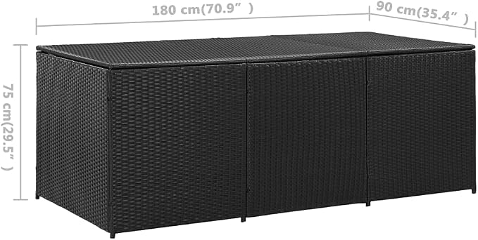 Garden Storage Box Indoor/Outdoor Storage Container and Gardening Tools - Store Items on Patio, Garage, Yard.Poly Rattan 70.8"x35.4"x29.5" Black