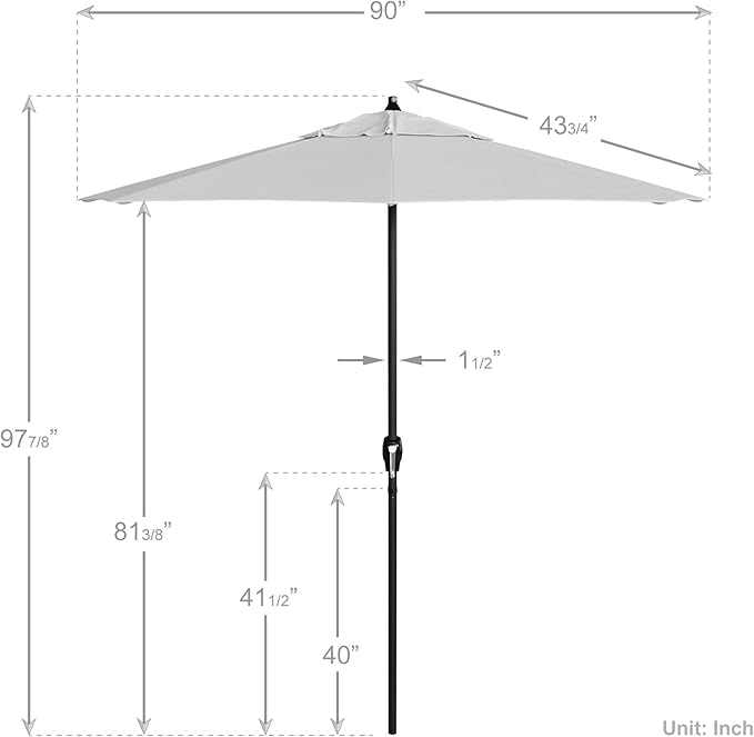 California Umbrella 7.5' Rd Aluminum Patio Umbrella, Crank Lift, Auto Tilt, Black Finish