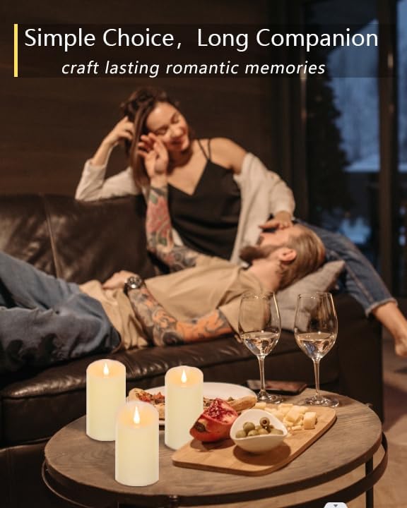 TECHLONG Flameless Candles Flickering 3D Moving Flame, Last 1000+ Hours Battery Operated Candles with Timer, Ivory Real Wax Electric LED Pillar Candles for Home Wedding Decoration | 3" x 7"