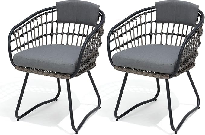 Pellebant 2-piece Outdoor Dining Set for 2 Person - Weather-Resistant Patio Dining Furniture Set, Wicker Chair with Cushion for Deck, Porch, Backyard, Gray