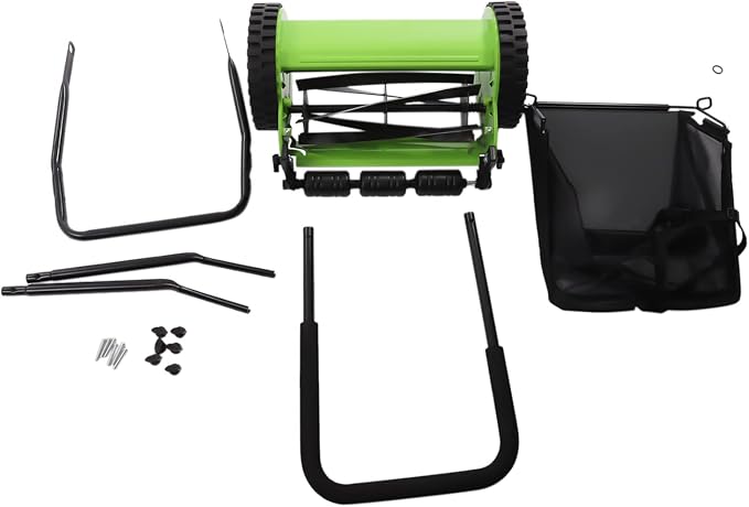 12 Inch Push Reel Lawn Mower, 5-Blade Manual Walk-Behind Mower with 6 Gallon Grass Catcher Bag, Adjustable Cutting Height 0.47-1.77 in, Cordless Reel Mower for Yard Garden