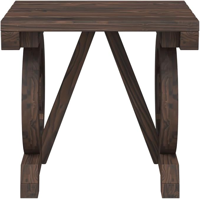 5-Piece Burnt Fir Wood Patio Dining Set with Wagon Wheel Design | Features 1 round table and 4 matching stools, providing rustic outdoor seating for backyard, garden, or porch.