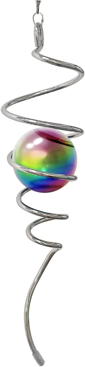 Aoedelyart Multi Color Wind Spinner Tail Gazing Ball Spiral Decorative Wind Spinners Sun Catcher Visual Illusion Wind Spinner Stabilizer Indoor Outdoor Garden Decoration,Garden Gift-13in Height