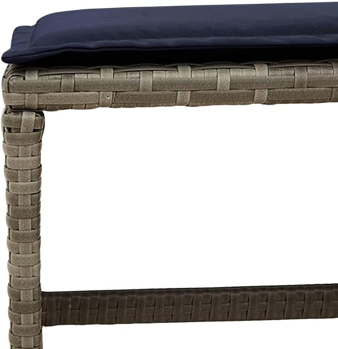 11 Piece Patio Dining Set, Grey PE Rattan Garden Table and Chairs Set with 6 Chairs, 4 Stools, Solid Acacia Wood Top Table and Navy Blue Cushions for Backyard Outdoor