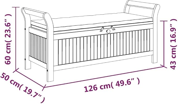 Wooden Outdoor Patio Storage Bench Large Deck Box with White Cream Cushion 49.6"x19.7"x23.6" Solid Wood Acacia Storage Box Deck Box with Seat for Garden, Balcony, Porch, Pool,Yard
