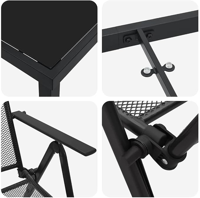 7 Piece Outdoor Dining Set, Anthracite Powder-Coated Steel Patio Furniture, Foldable Garden Table and 6 Chairs, Height-Adjustable Dining Table for Backyard Balcony