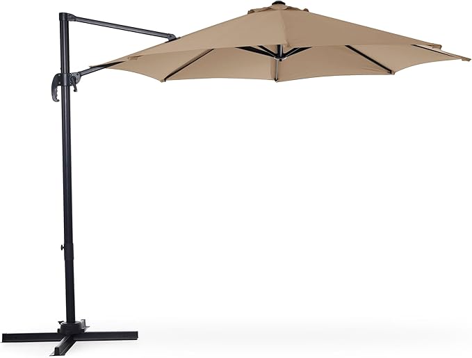 LAUSAINT HOME Patio Umbrella Outdoor, 10 FT Cantilever Umbrella Aluminum Offset Umbrella with 360-degree Rotation for Backyard, Pool, Lawn, Deck (Round, Khaki)