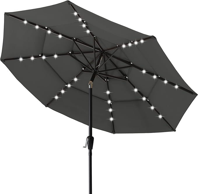 ABCCANOPY Solar Led Patio Umbrellas 3-Tiers 10FT (Dark Gray)