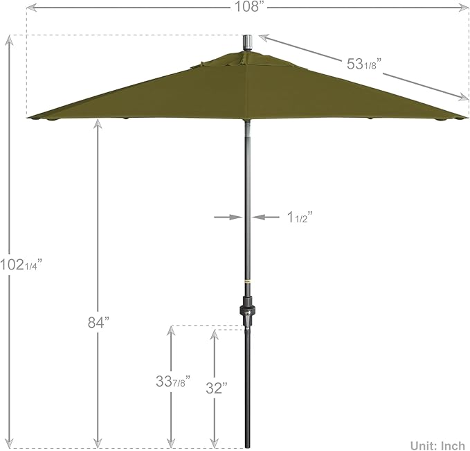 California Umbrella 9' Rd. Crank Lift, Collar Tilt, Aluminum Pole, Fiberglass Rib Patio Umbrella, Hammertone Grey Finish, Sunbrella Spectrum Cilantro