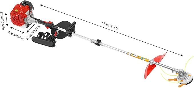 43cc 2-Stroke Gas Weed Trimmer, Gas Powered Lawn Edger Grass Trimmer Side-Mounted Grass String Trimmer Gas Weed Eater with 33.8 Oz Fuel Tank and 2 Blade Heads for Lawn/Yard/Garden