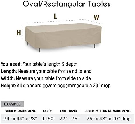 Protective Covers Weatherproof Table Cover, 72 Inch x 76 Inch, Oval/Rectangle Table, Tan - 1150-TN