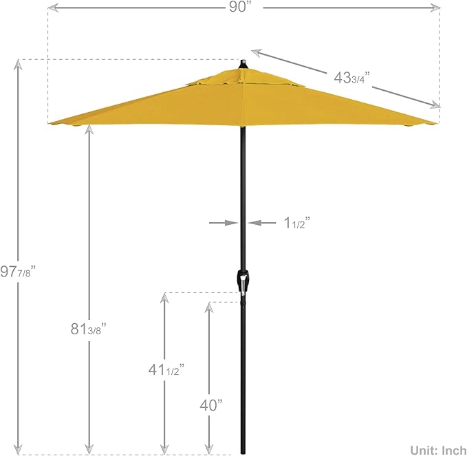 California Umbrella 7.5' Rd Aluminum Patio Umbrella, Crank Lift, Auto Tilt, Black Finish, Lemon