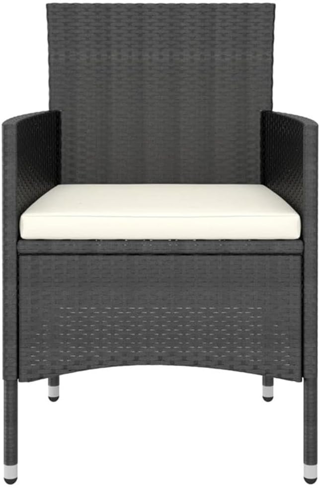 Afuera Living 5-Piece Patio Dining Set, Synthetic Poly Rattan and Acacia Wood, Black/Cream White Finish, Includes Cushioned Seats, Contemporary Compact Design for Outdoor Garden, Terrace or Balcony