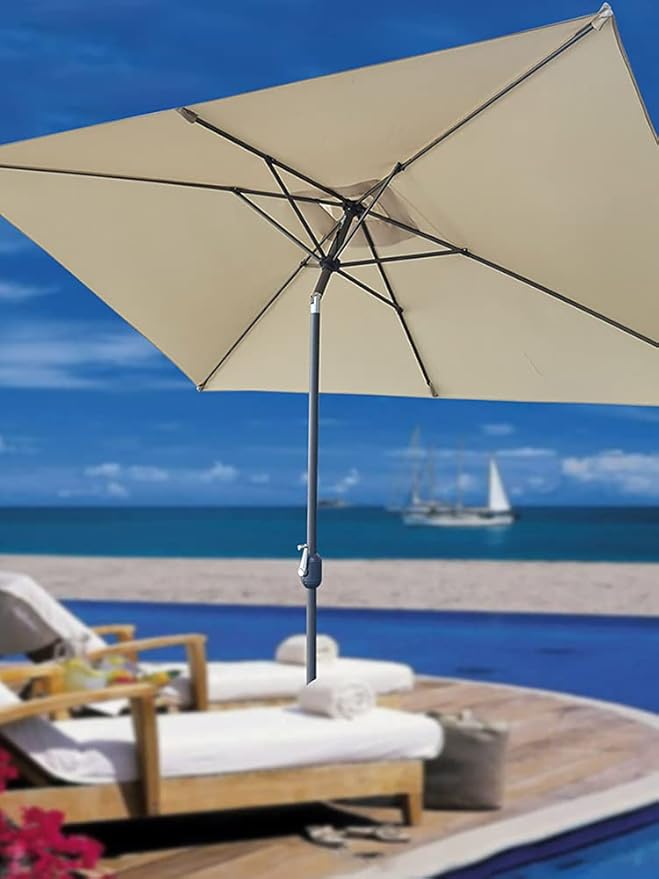 Rectangular Umbrella Canopy Replacement 6 Ribs, Fade Resistant Replacement Umbrella Canopy, Heavy Duty Polyester Fabric Outdoor Shade Canopy Cover for Market Table Cantilever Parasol Top Cover(Grey)