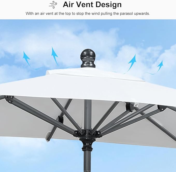 PURPLE LEAF 6' x 4' Rectangle Patio Market Umbrella with Base Outdoor Table Umbrellas Aluminum Frame Sun Shade with 8 Sturdy Ribs Tilt for Garden Deck Lawn Pool White