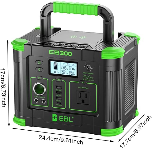EBL Portable Power Station 288.6Wh 330W Solar Generator Pure Sine Wave AC Output (600W Peak) with 5W Wireless Charger, SOS LED Light & Multi-Port Design for Camping Home Emergency RV CPAP