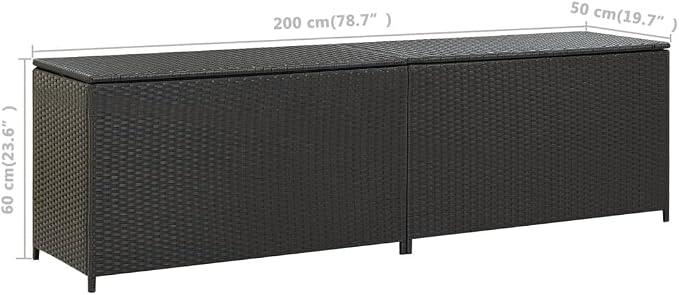 Outdoor Rattan Wicker Garden Storage Box, Patio Deck Storage Box, Patio Storage Container for Indoor, Patio Furniture Cushions, Pool Supplies,Poly Rattan 78.7"x19.6"x23.6" Black,-233