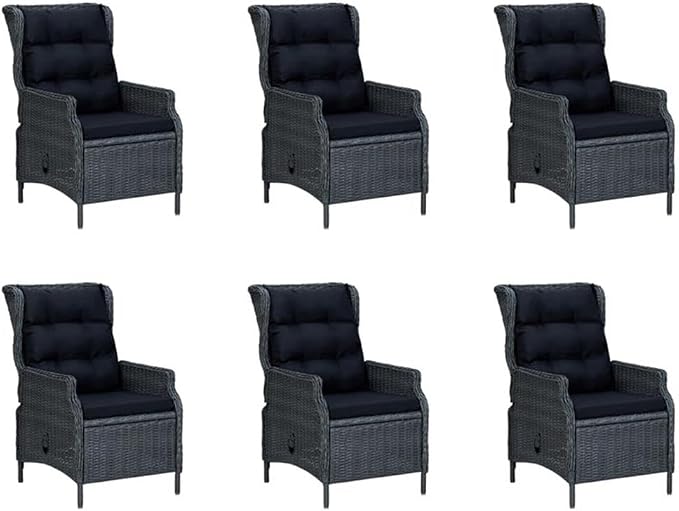 Afuera Living 7-Piece Solid Acacia Wood Patio Dining Set, Dark Gray/Black Finish, Weather-Resistant with Adjustable Height Cushions, Modern Outdoor Furniture for Garden, Terrace, or Balcony Seating