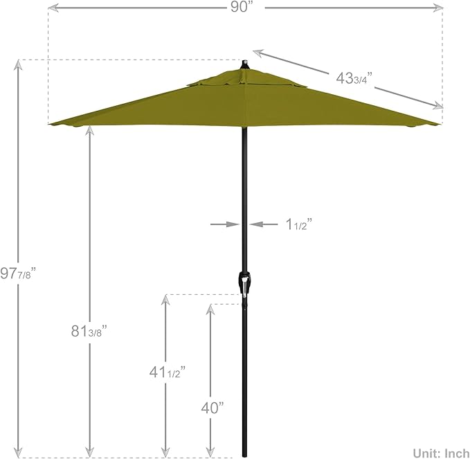 California Umbrella 7.5' Rd Aluminum Patio Umbrella, Crank Lift, Auto Tilt, Black Finish, Kiwi